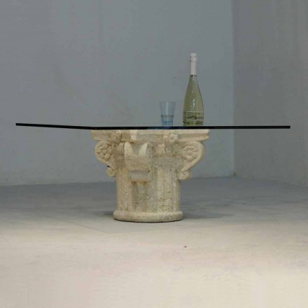 Tavolino da salotto in pietra e cristallo dal design classico Balos Viadurini
