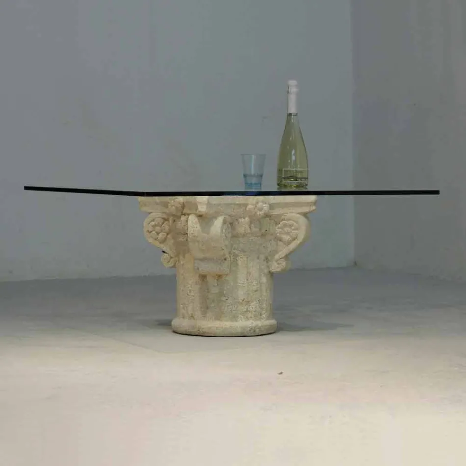 Tavolino da salotto in pietra e cristallo dal design classico Balos Viadurini