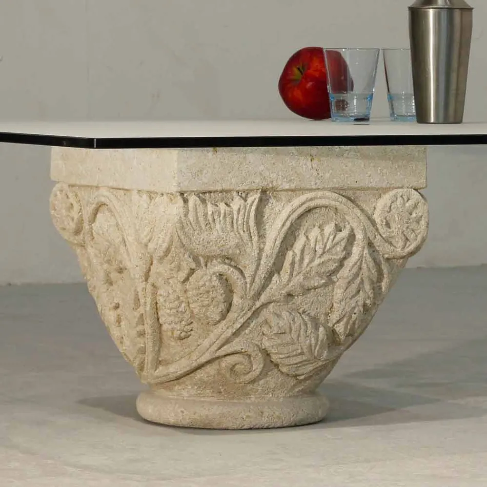 Tavolino da salotto in pietra e cristallo dal design classico Mytros Viadurini