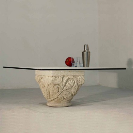 Tavolino da salotto in pietra e cristallo dal design classico Mytros Viadurini
