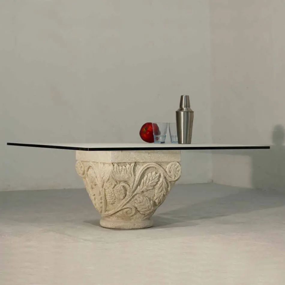 Tavolino da salotto in pietra e cristallo dal design classico Mytros Viadurini