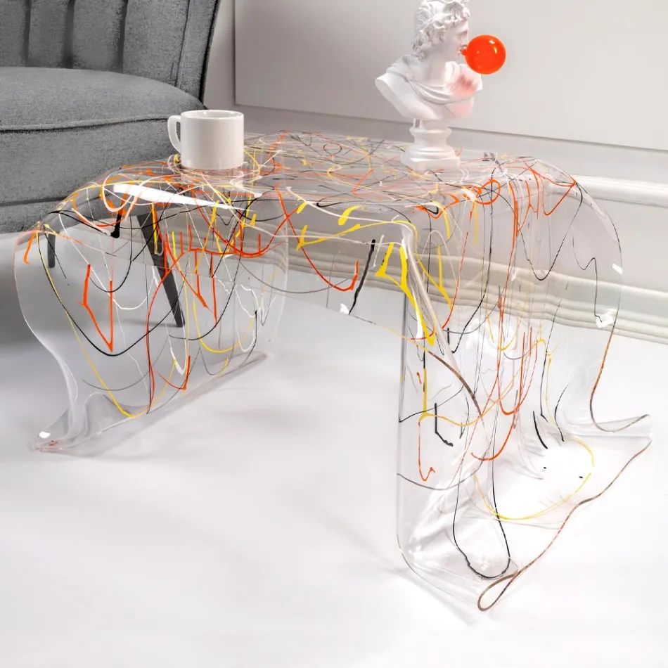 Tavolino da Salotto in Plexiglass Drappeggiato a Mano Made in Italy - Pippo Viadurini