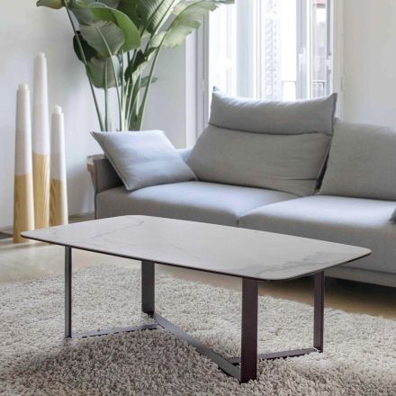 Tavolino da Salotto in Vetro Ceramica con Base in Metallo Verniciato - Camilo Viadurini