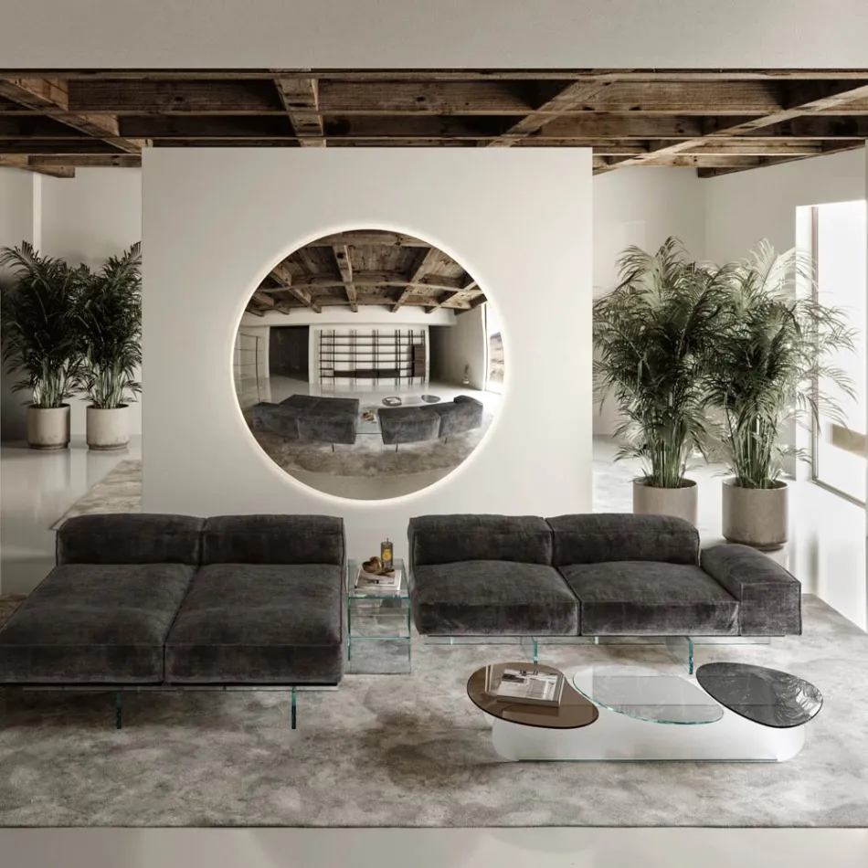 Tavolino da Salotto in Vetro con 3 Top Sagomati Colorati - Dapy Viadurini