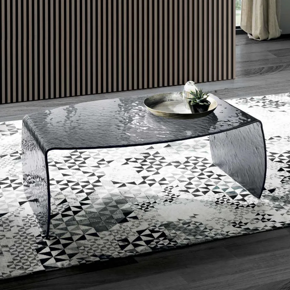 Tavolino da Salotto in Vetro Curvato Effetto Martellato Made in Italy - Francesca Viadurini