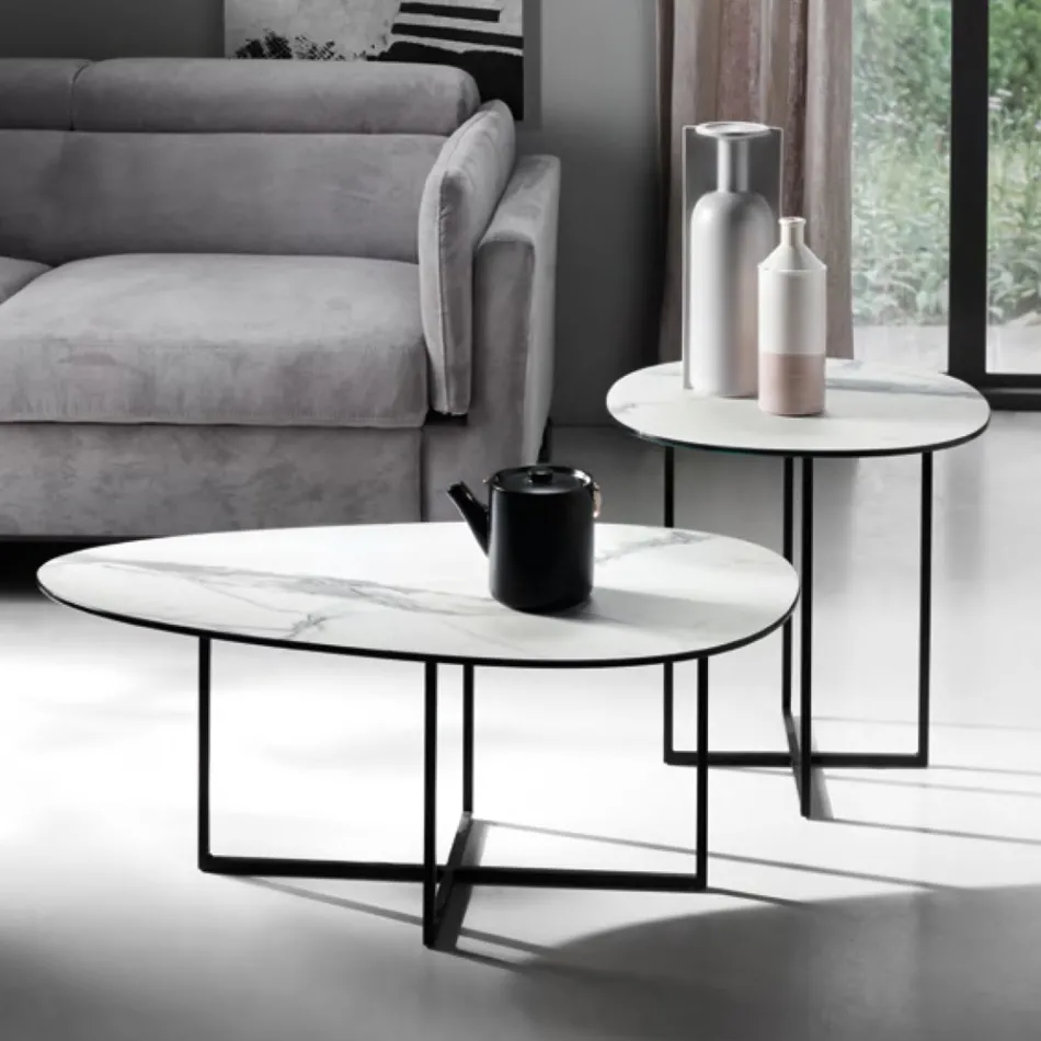 Tavolino da Salotto in Vetro Laminato e Metallo Made in Italy - Sedona Viadurini