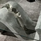 Tavolino da Salotto in Vetro Temperato con Base in Pietra Fossile - Jordan Viadurini