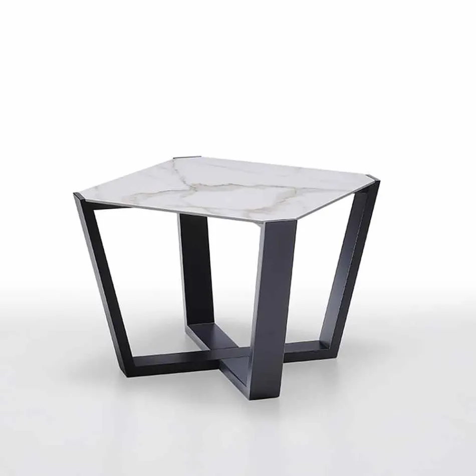 Tavolino da Salotto Moderno in Gres e Legno di Faggio Made in Italy - Titanic Viadurini