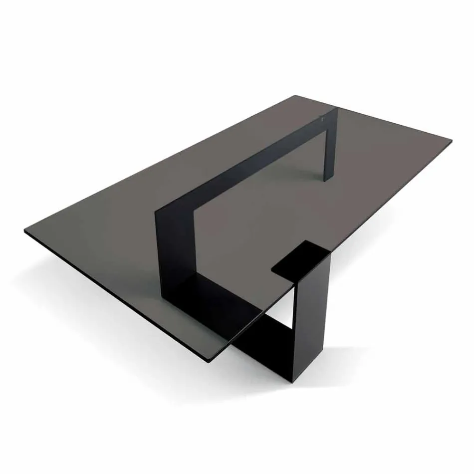 Tavolino da Salotto Moderno Piano Vetro Fumè e Base Metallo Made in Italy – Scoby Viadurini