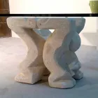 Tavolino da salotto quadrato in pietra e cristallo di design Medusa-S Viadurini