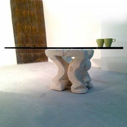 Tavolino da salotto quadrato in pietra e cristallo di design Medusa-S Viadurini
