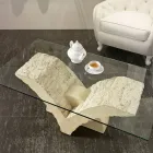 Tavolino da Salotto Rettangolare con Base in Pietra Fossile Bianca - Gardenia Viadurini