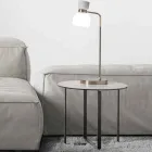 Tavolino da Salotto Rotondo con Piano in Vetro Ceramica Bianco Marmo - Anselmo Viadurini