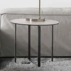 Tavolino da Salotto Rotondo con Piano in Vetro Ceramica Bianco Marmo - Anselmo Viadurini