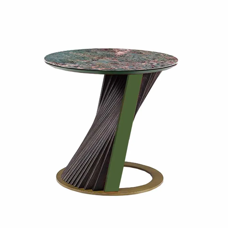 Tavolino da Salotto Rotondo di Design in Gres e Frassino Made in Italy  - Bering Viadurini