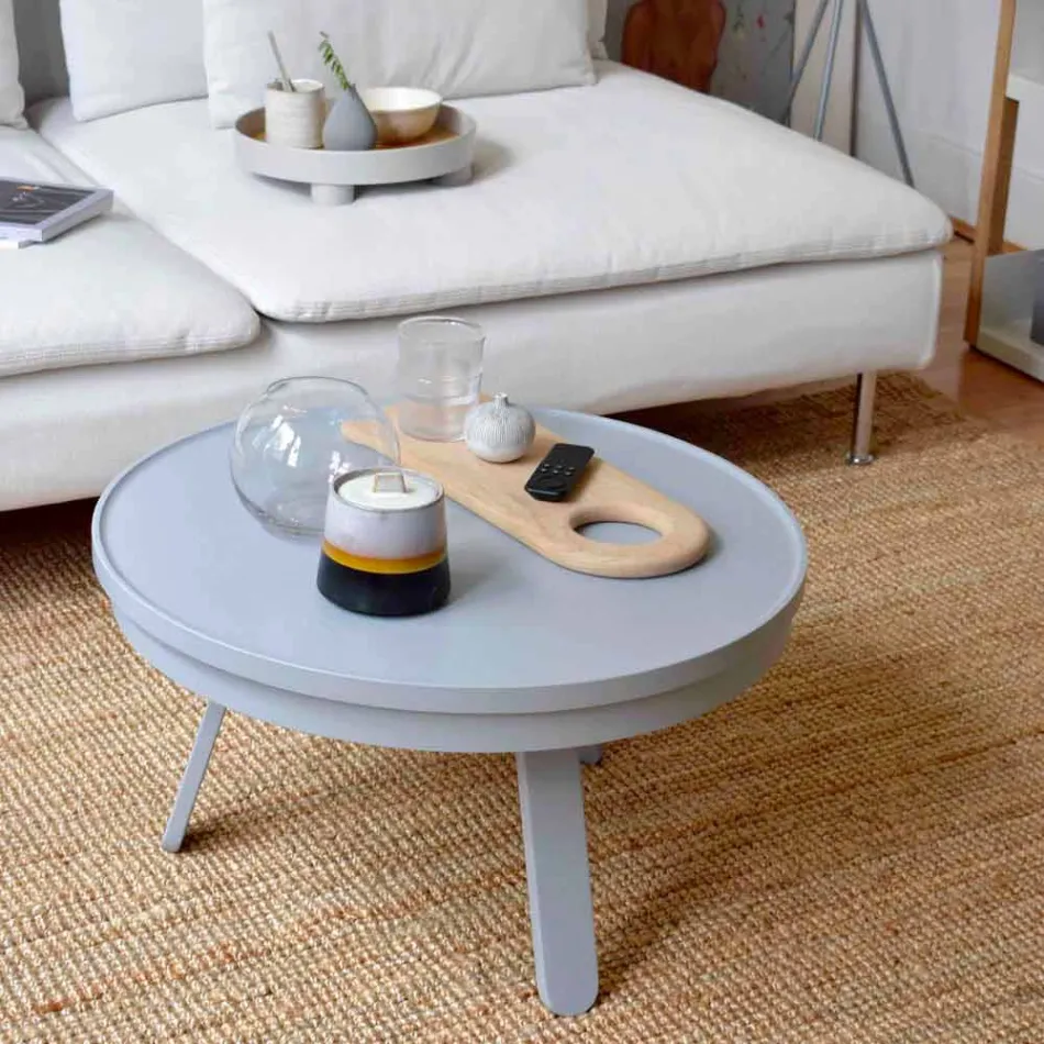 Tavolino da Salotto Rotondo di Design in Legno Massello e Metallo - Salerno Viadurini