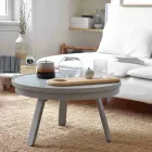 Tavolino da Salotto Rotondo di Design in Legno Massello e Metallo - Salerno Viadurini