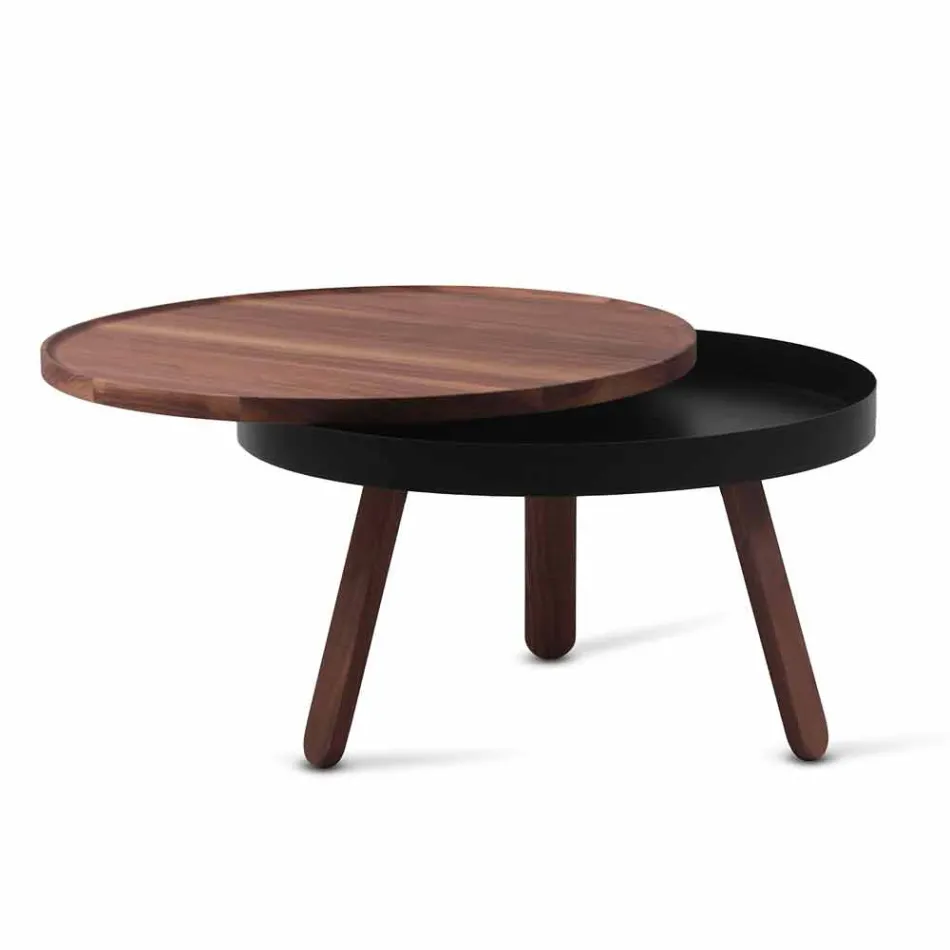 Tavolino da Salotto Rotondo di Design in Legno Massello e Metallo - Salerno Viadurini