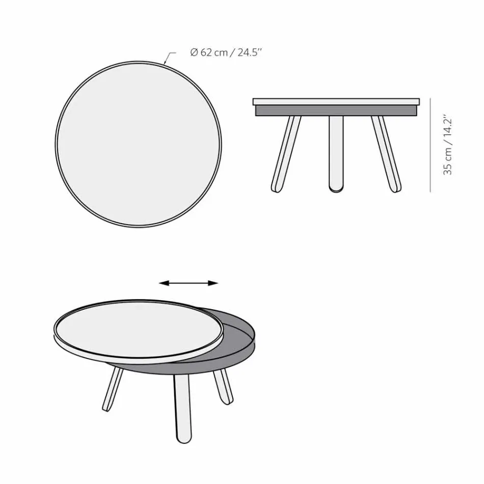 Tavolino da Salotto Rotondo di Design in Legno Massello e Metallo - Salerno Viadurini