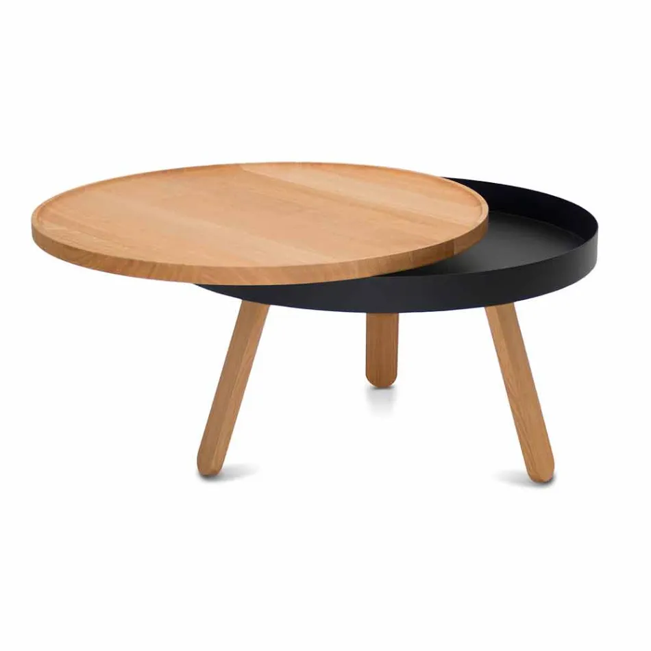 Tavolino da Salotto Rotondo di Design in Legno Massello e Metallo - Salerno Viadurini