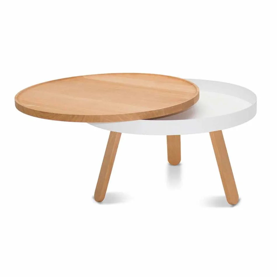 Tavolino da Salotto Rotondo di Design in Legno Massello e Metallo - Salerno Viadurini