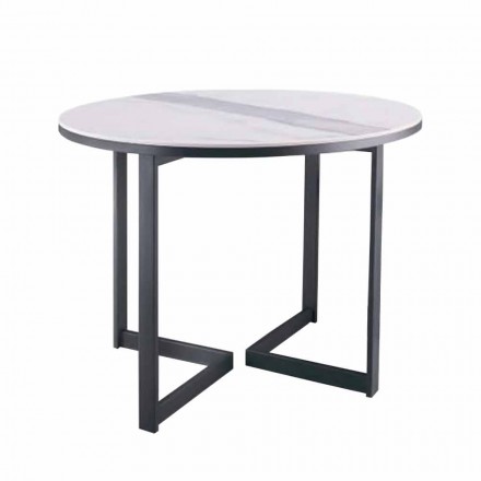 Tavolino da Salotto Rotondo in Gres e Metallo Moderno Made in Italy - Albert Viadurini
