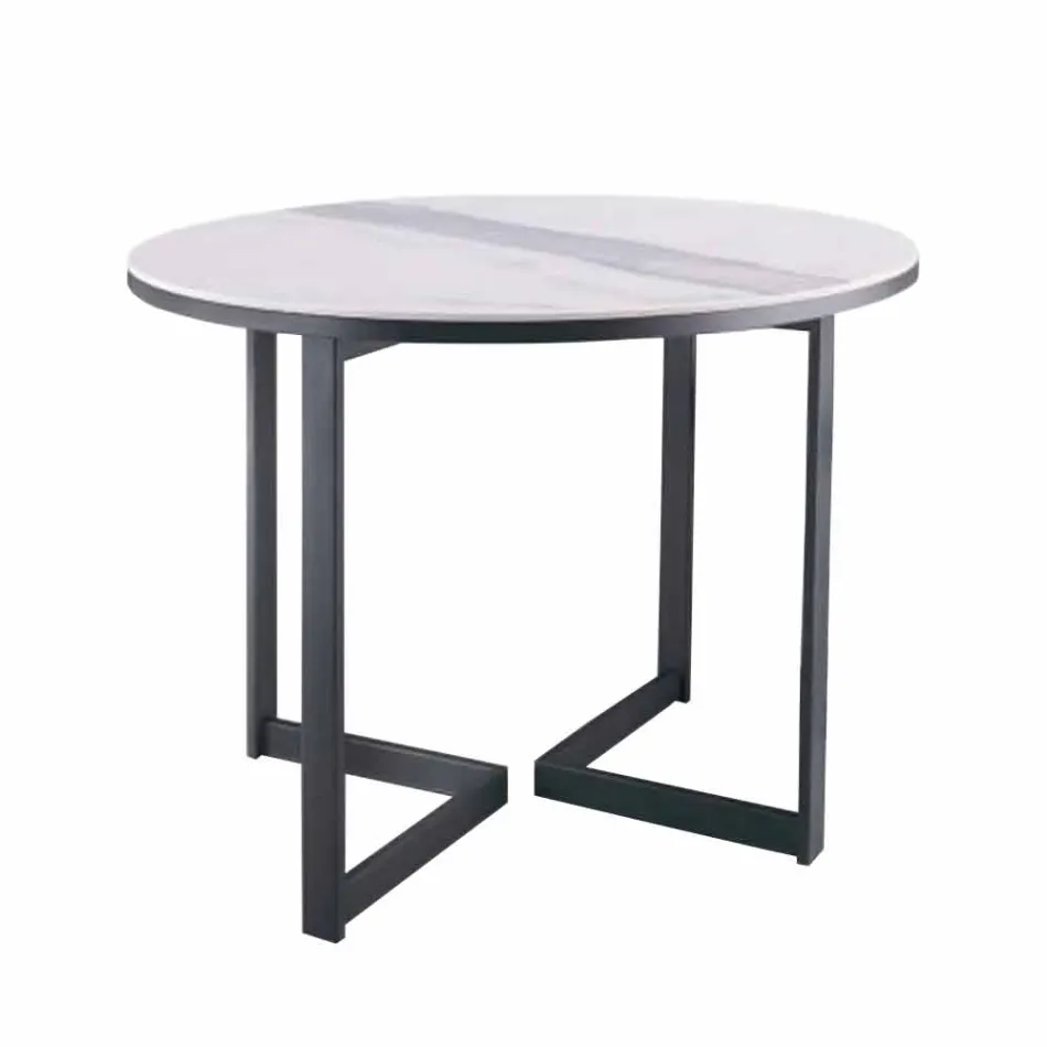 Tavolino da Salotto Rotondo in Gres e Metallo Moderno Made in Italy - Albert Viadurini
