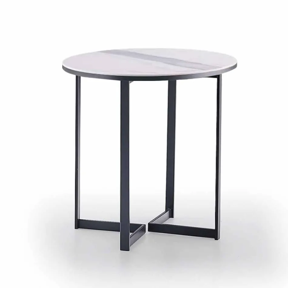 Tavolino da Salotto Rotondo in Gres e Metallo Moderno Made in Italy - Albert Viadurini