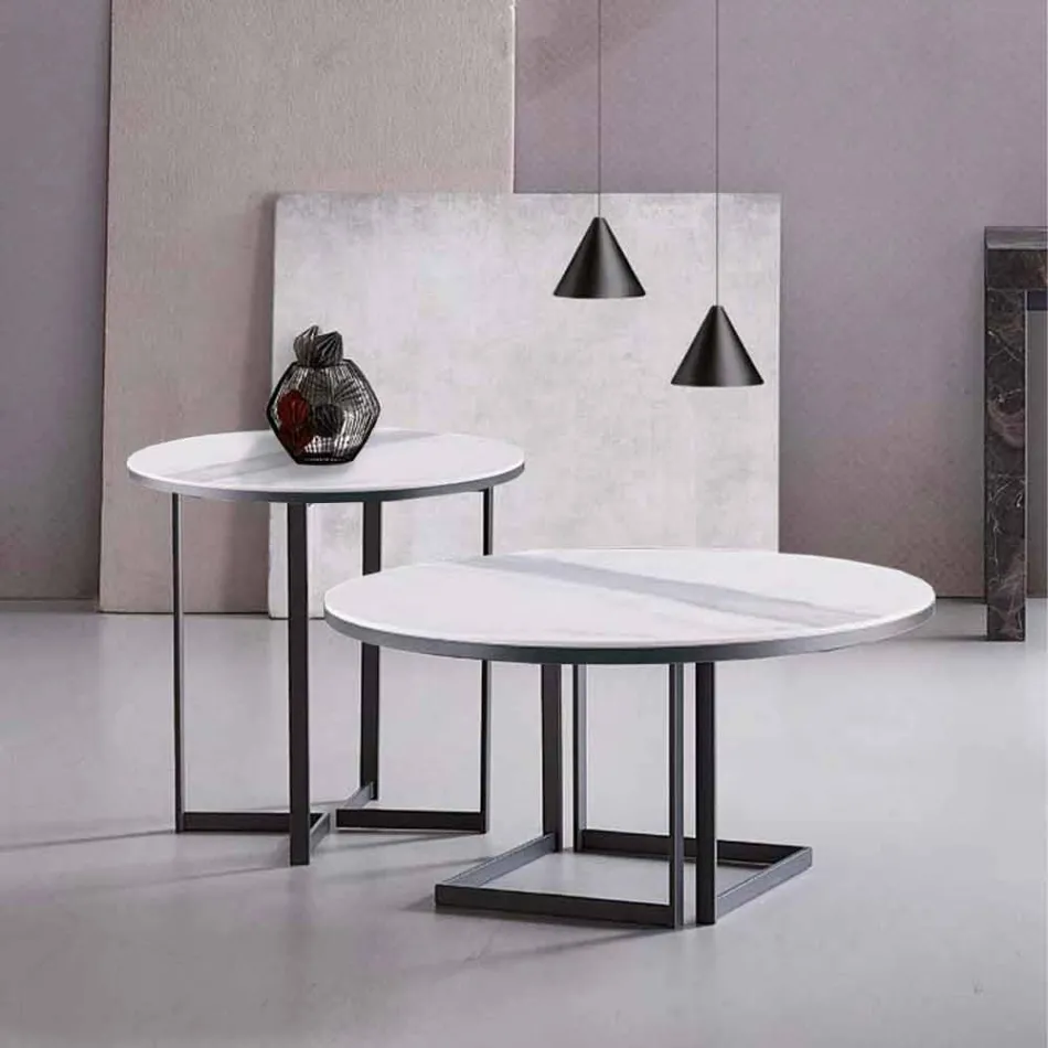 Tavolino da Salotto Rotondo in Gres e Metallo Moderno Made in Italy - Albert Viadurini