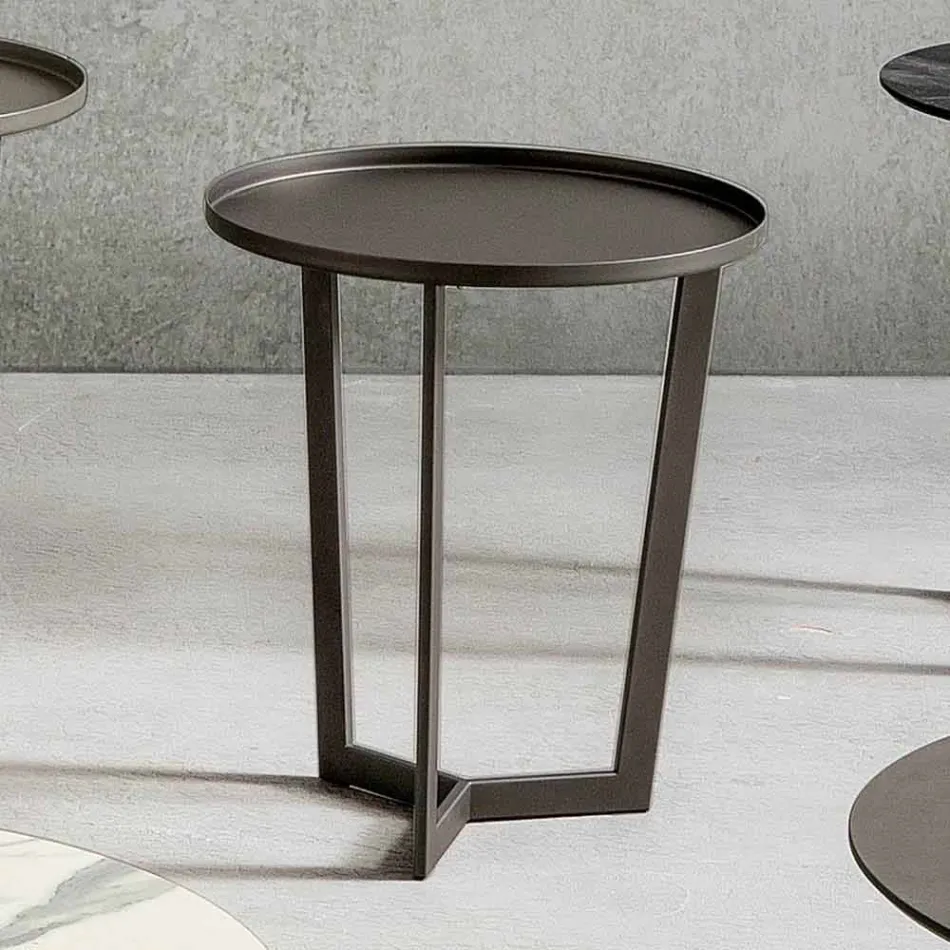 Tavolino da Salotto Rotondo in Metallo Verniciato Made in Italy, di Lusso - Mina Viadurini