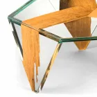 Tavolino da Salotto Sagomato in Vetro e Legno Realizzato in Italia - Mumbai Viadurini