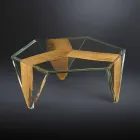 Tavolino da Salotto Sagomato in Vetro e Legno Realizzato in Italia - Mumbai Viadurini