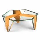Tavolino da Salotto Sagomato in Vetro e Legno Realizzato in Italia - Mumbai Viadurini