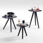 Tavolino da Salotto Tondo in Legno Laccato Grigio Nero Made in Italy - Stoccarda Viadurini