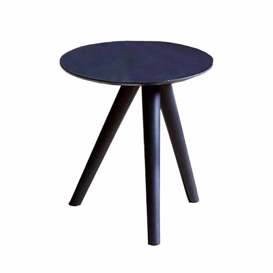 Tavolino da Salotto Tondo in Legno Laccato Grigio Nero Made in Italy - Stoccarda Viadurini