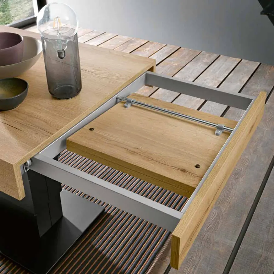 Tavolino da Salotto Trasformabile in Legno e Acciaio Made in Italy - Demetro Viadurini