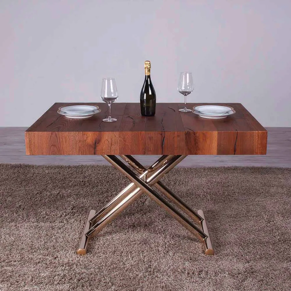 Tavolino da Salotto Trasformabile in Legno e Metallo Made in Italy - Patroclo Viadurini