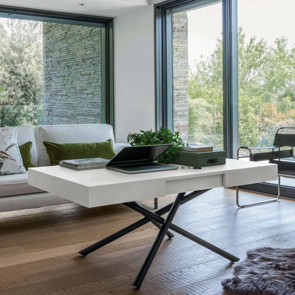 Tavolino da Salotto Trasformabile in Legno e Metallo, Made in Italy - Sanrocco Viadurini