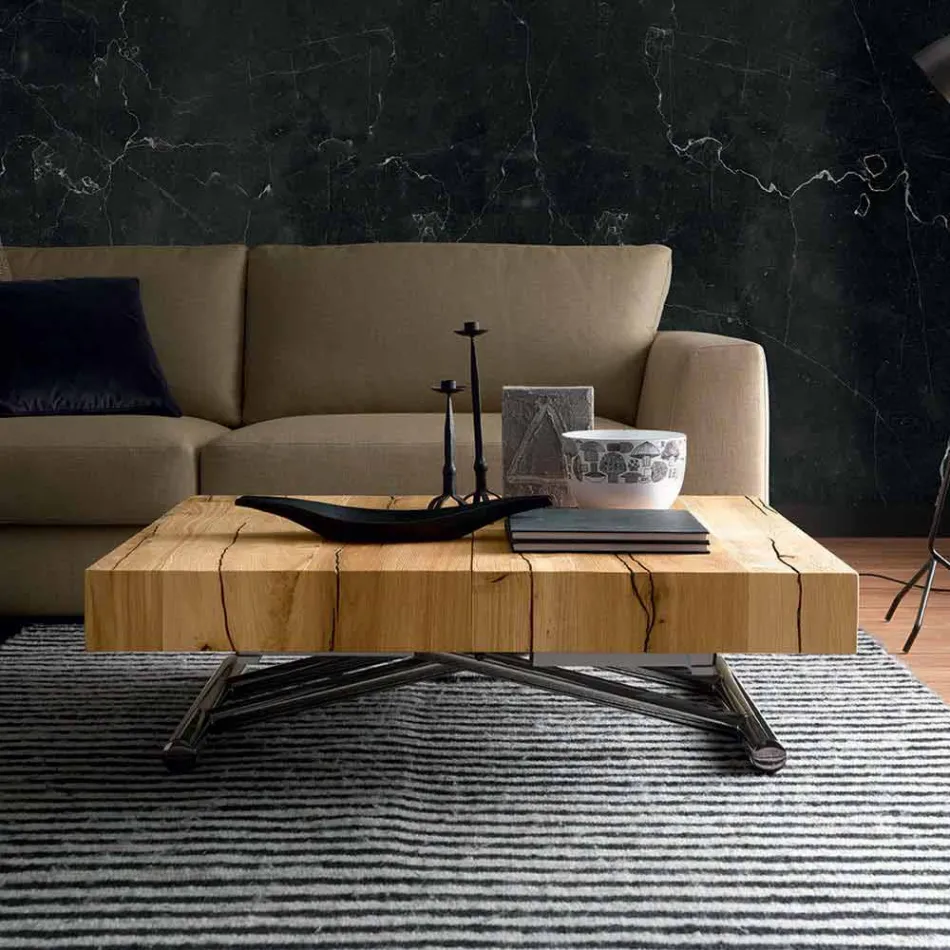 Tavolino da Salotto Trasformabile in Legno Massiccio Made in Italy - Trabucco Viadurini