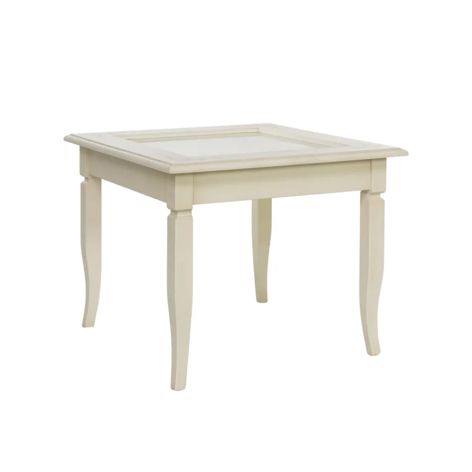 Tavolino da Soggiorno con Bacheca Tappezzata in Vetro Made in Italy - Demetra Viadurini