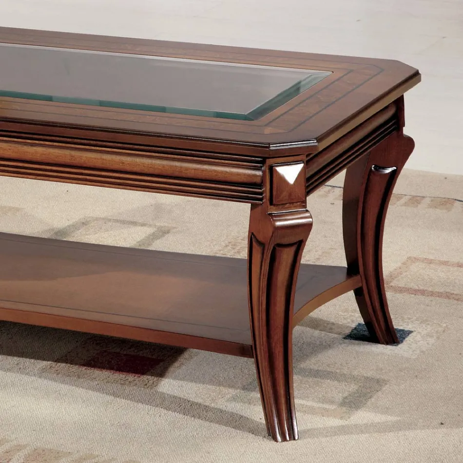 Tavolino da Soggiorno Rettangolare con Piano in Vetro Made in Italy - Gaol Viadurini