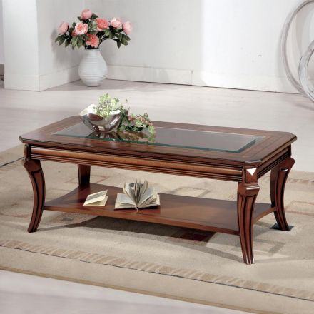 Tavolino da Soggiorno Rettangolare con Piano in Vetro Made in Italy - Gaol Viadurini
