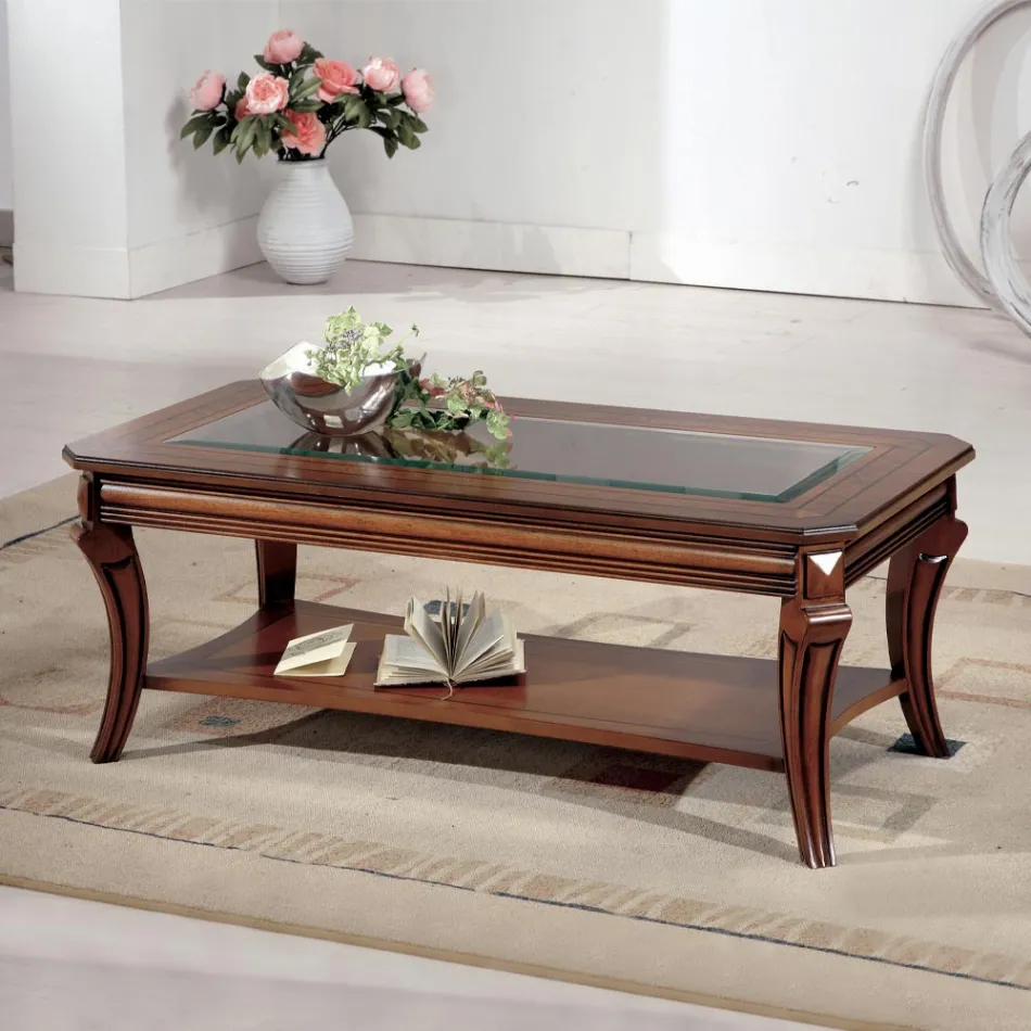 Tavolino da Soggiorno Rettangolare con Piano in Vetro Made in Italy - Gaol Viadurini