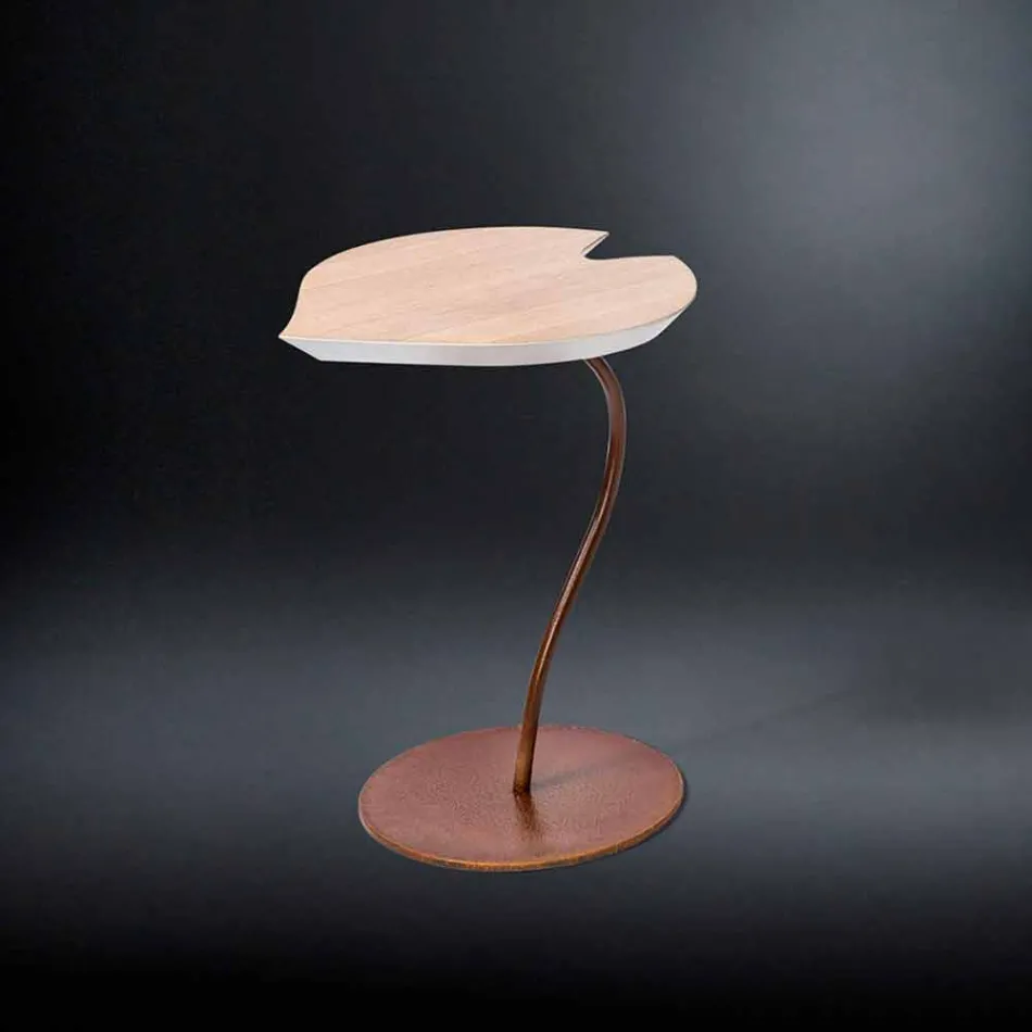 Tavolino di design in legno con base in ferro Leaf  Viadurini
