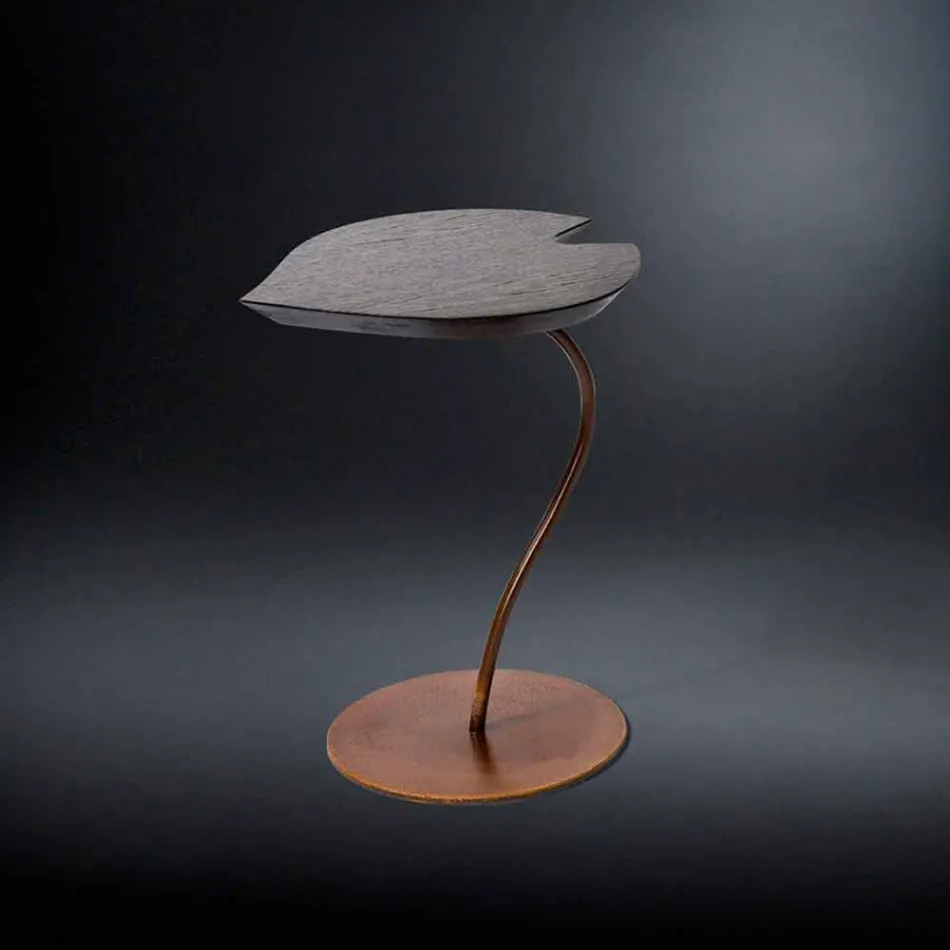 Tavolino di design in legno con base in ferro Leaf  Viadurini