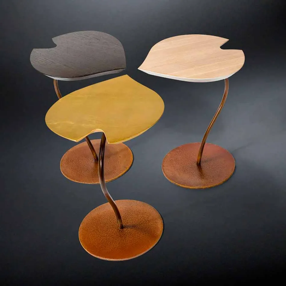 Tavolino di design in legno con base in ferro Leaf  Viadurini