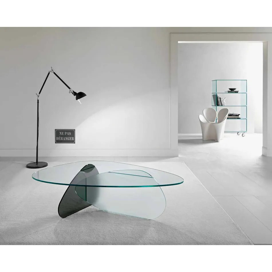 Tavolino di Design in Vetro Trasparente, Fumè ed Acidato Made in Italy – Tac Tac Viadurini