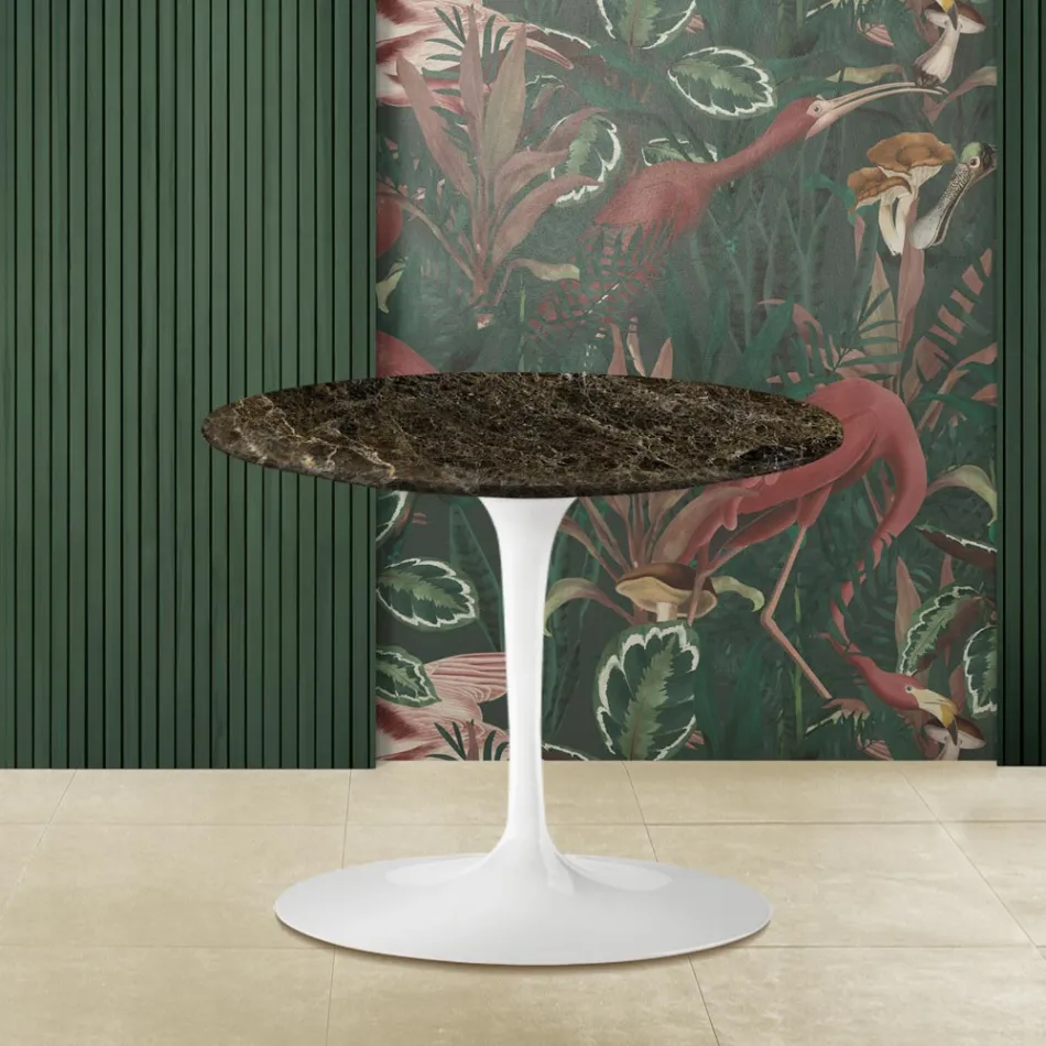 Tavolino Eero Saarinen H 39 con Piano Rotondo in Marmo Emperador Dark Viadurini