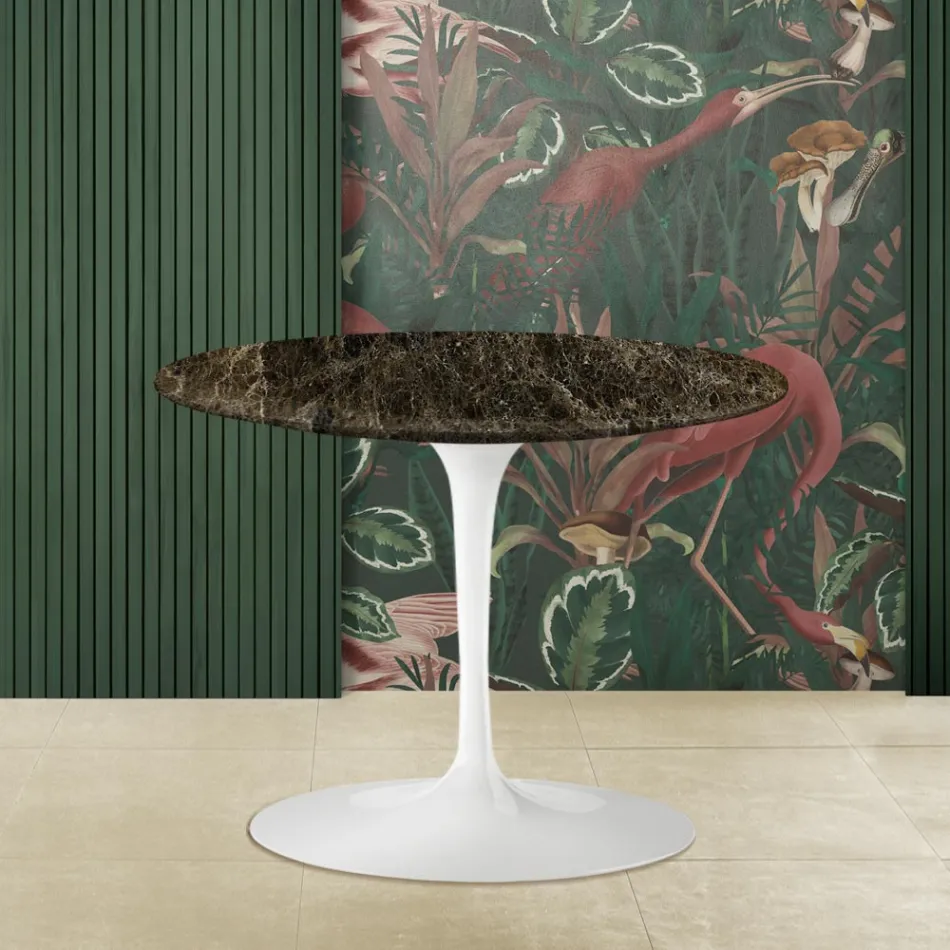 Tavolino Eero Saarinen H 41 con Piano in Marmo Emperador Dark Realizzato in Italia Viadurini