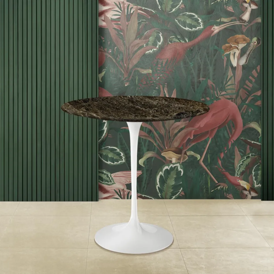 Tavolino Eero Saarinen H 52 Ovale in Marmo Emperador Dark Made in Italy - Scarlet Viadurini
